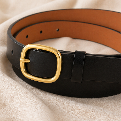 Ceinture Élise — Cuir noir & boucle dorée