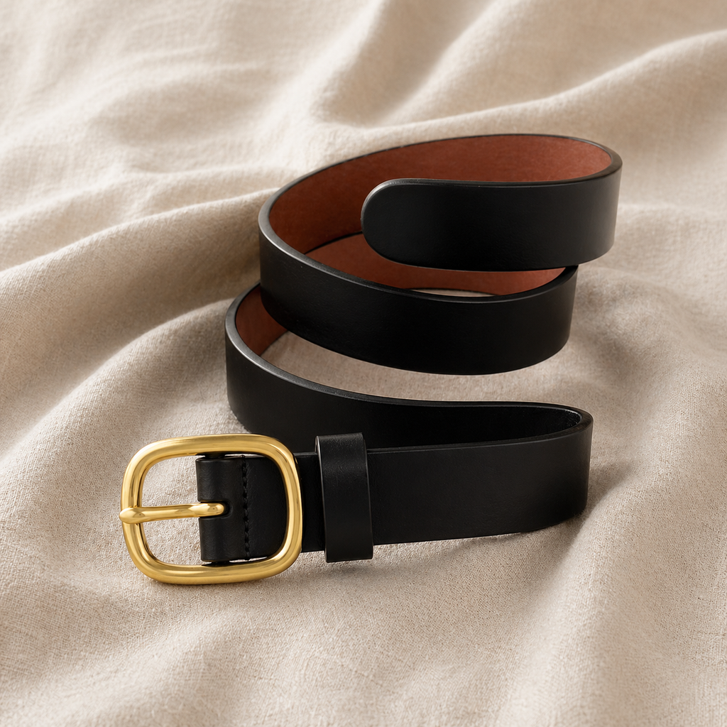 Ceinture Élise — Cuir noir & boucle dorée