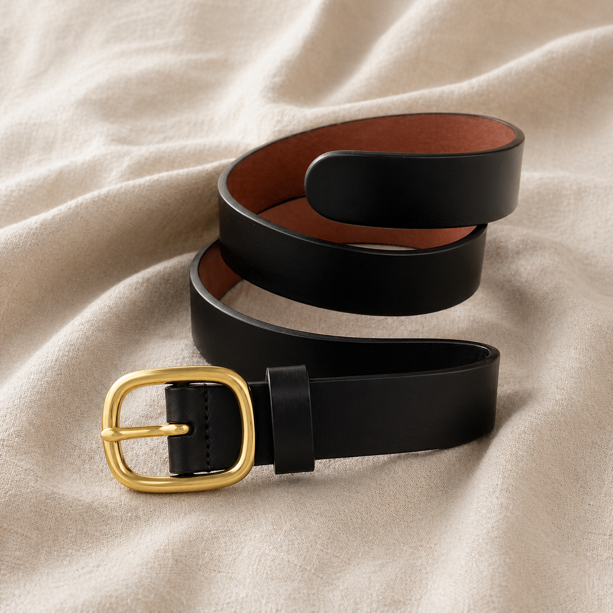 Ceinture Élise — Cuir noir & boucle dorée